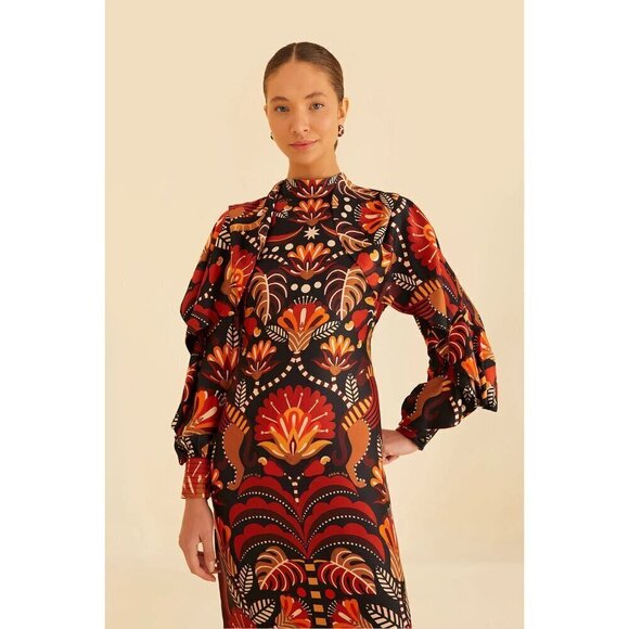 💕FARM RIO💕 Nature Beauty Red Scarf Backless Midi Dress ~ Large L NWT - Picture 8 of 16